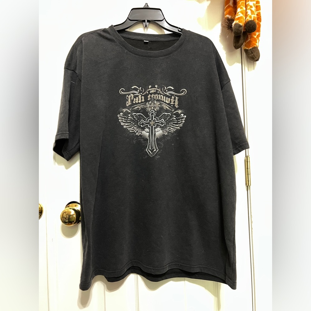 Black Short Sleeve Tee with Ornate Crest Design